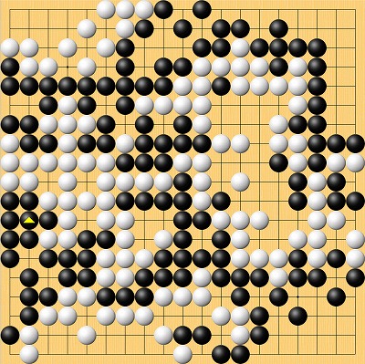 【名人戦第2局終局の場面】　黒：井山裕太名人　白：高尾紳路九段　黒5目半勝ち